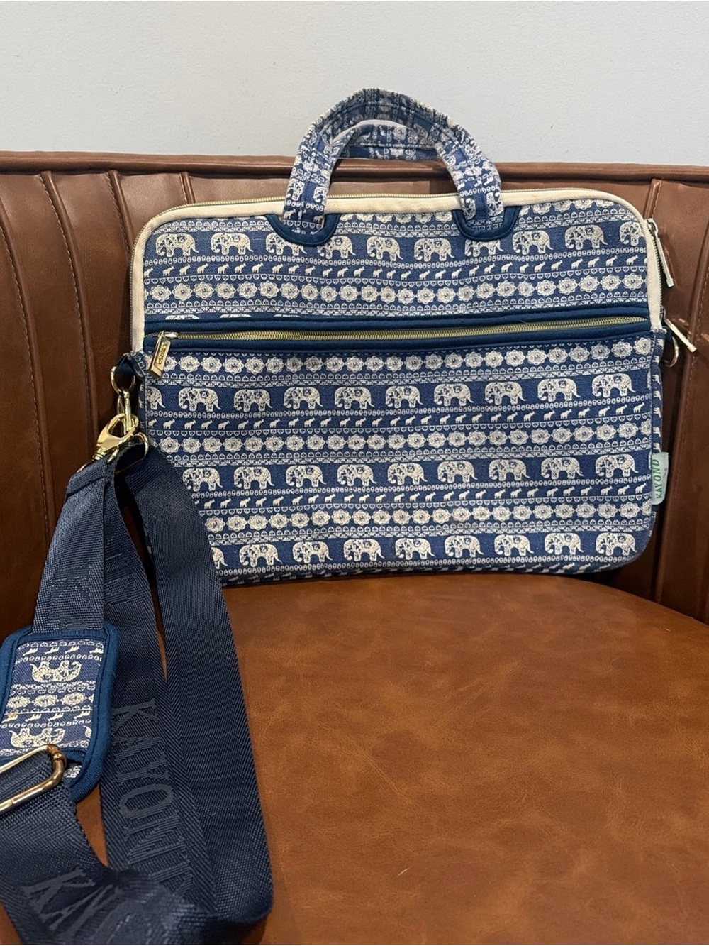 Elephant Pattern Kayond Canvas Handle Bag Laptop Lined Shoulder Strap
